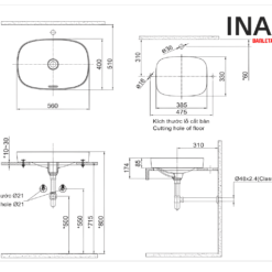 Chậu Rửa Lavabo INAX AL-642V (AL642V) Aqua Ceramic Đặt Bàn 8 Bản vẽ lắp đặt Chậu rửa mặt lavabo INAX AL-642V (AL642V) đặt bàn