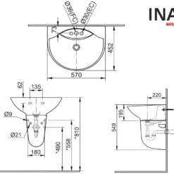 Chậu Rửa Lavabo INAX L-288V (L288V) Treo Tường 570x452mm 16 Bản vẽ lắp đặt lavabo INAX treo tường L-288V (L288V) cho chân chậu ngắn