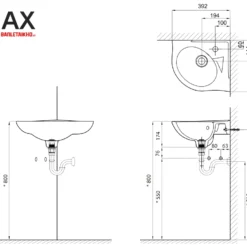 Chậu Rửa Lavabo INAX L-281V (L281V) Treo Góc Tường 8 Bản vẽ Lavabo Góc INAX L-281V (L281V) Chậu Rửa Treo Tường