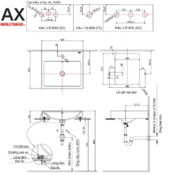 Bản vẽ lavabo INAX AL-536V (AL536V)