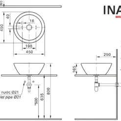 Bản vẽ lavabo INAX L-445V