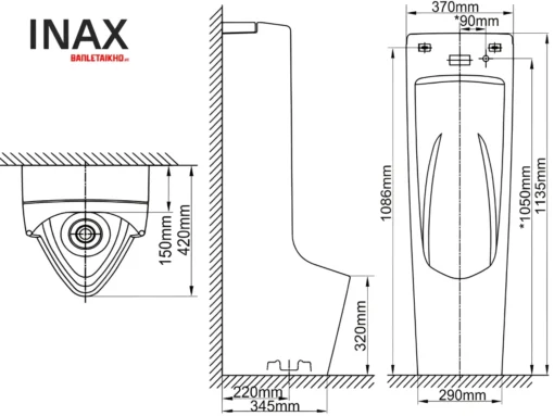 Bản vẽ Tiểu nam INAX AFU-600V