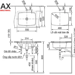 Bản vẽ rửa âm bàn INAX L-2298V