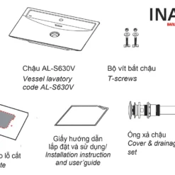 Chậu Rửa Lavabo INAX AL-S630V (ALS630V) Aqua Ceramic Đặt Bàn 9 Linh kiện chậu rửa mặt INAX AL-S630V