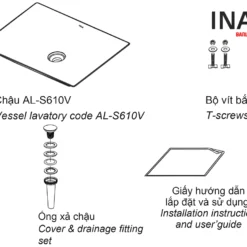 Chậu Rửa Lavabo INAX AL-S610V (ALS610V) Aqua Ceramic Đặt Bàn 13 Linh kiện Chậu Rửa Mặt Lavabo INAX AL-S610V
