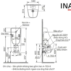 Bồn Tiểu Nam INAX AU-468IR (AU468IR) Cảm Ứng Điện Pin 0.5 Lít 5 Bản vẽ Bồn tiểu nam cảm ứng INAX AU-468IR treo tường