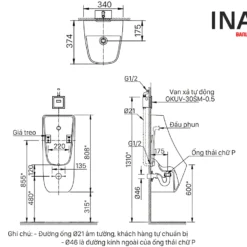 Bản vẽ Bồn Tiểu Nam INAX AU-468V (AU468V) Treo Tường 0.5L