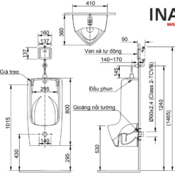 Bồn Tiểu Nam INAX U-411V (U411V) Treo Tường 7 Bản vẽ Bồn Tiểu Nam INAX U-411V Treo Tường