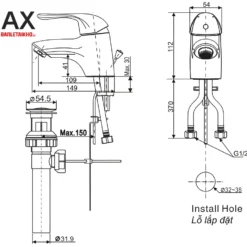 Vòi Lavabo INAX LFV-222S (LFV222S) Nóng Lạnh 8 Bản vẽ Sen vòi lavabo đơn INAX LFV-222S