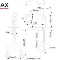 Bản vẽ Vòi bếp INAX JF-AB466SYX (JW)
