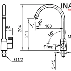 Vòi Rửa Bát INAX SFV-21 (SFV21) Nước Lạnh 8 Bản vẽ Vòi bếp lạnh INAX SFV-21 (SFV21) gắn chậu
