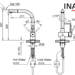 Vòi Rửa Bát INAX SFV-1013SX (SFV1013SX) Đa Năng Nóng Lạnh 8 Bản vẽ vòi bếp rút dây INAX SFV-1013SX
