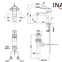 Vòi Chậu Lavabo INAX LFV-1402S (LFV1402S) Nóng Lạnh 7 Bản vẽ Vòi chậu đặt bàn LFV-1402S (LFV1402S) nóng lạnh