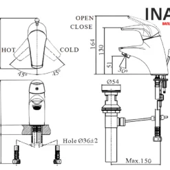 Vòi Lavabo INAX LFV-3002S (LFV3002S) Nóng Lạnh 8 Bản vẽ Vòi chậu INAX LFV-3002S nóng lạnh