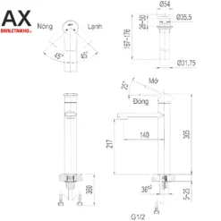 Vòi Lavabo INAX LFV-7100SH (LFV7100SH) Nóng Lạnh Thân Cao 8 Bản vẽ Vòi chậu INAX LFV-7100SH (LFV7100SH)
