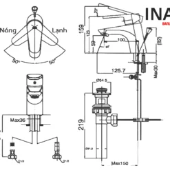 Bản vẽ Vòi chậu lavabo nóng lạnh INAX LFV-112S
