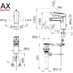 Vòi Lavabo INAX LFV-2002S (LFV2002S) Nóng Lạnh 7 Bản vẽ Vòi chậu lavabo nóng lạnh INAX LFV-2002S