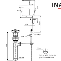 Vòi Chậu Rửa Mặt Lavabo Inax LFV-2012S (LFV2012S) Nóng Lạnh 9 Bản vẽ Vòi chậu lavabo nóng lạnh INAX LFV-2012S