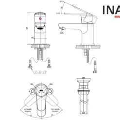 Vòi Lavabo INAX LFV-2012S-R (LFV2012SR) Nóng Lạnh Kèm Trụ Xả Lật 5 Bản vẽ Vòi chậu lavabo nóng lạnh INAX LFV-2012S-R