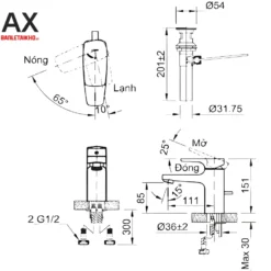Vòi Lavabo INAX LFV-5002S (LFV5002S) Nóng Lạnh 8 Bản vẽ Vòi chậu lavabo nóng lạnh INAX LFV-5002S (LFV5002S)