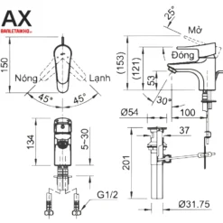 Bản vẽ Vòi Chậu Nóng Lạnh INAX LFV-1002S