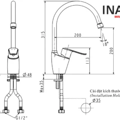 Bản vẽ Vòi chậu rửa chén nước nóng lạnh INAX SFV-2011S