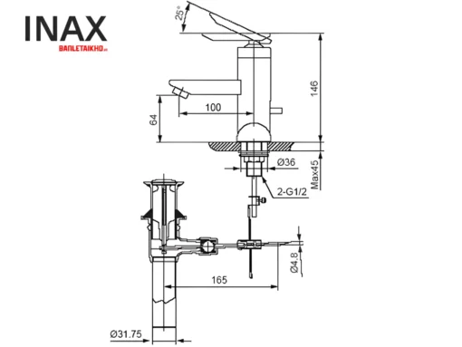 Bản vẽ Vòi chậu rửa mặt INAX LFV-4000S - Nóng lạnh
