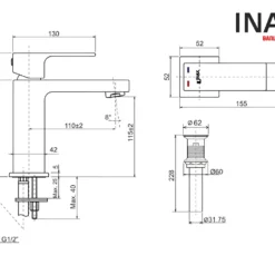 Bản vẽ Vòi chậu rửa mặt INAX LFV-402S nóng lạnh
