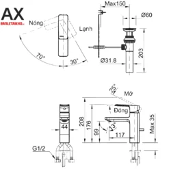 Bản vẽ Vòi chậu rửa mặt INAX LFV-5012S