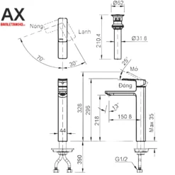 Bản vẽ Vòi chậu rửa mặt INAX LFV-5012SH