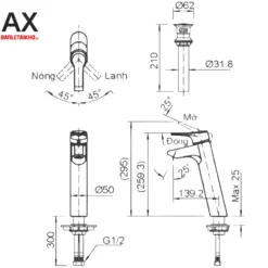 Vòi Lavabo INAX LFV-6012SH Đặt Bàn Nóng Lạnh 7 Bản vẽ Vòi chậu rửa mặt INAX LFV-6012SH (LFV6012SH)