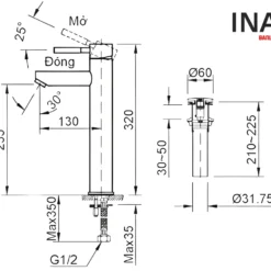 Bản vẽ Vòi chậu rửa mặt INAX LFV-8000SH2 - Nóng lạnh