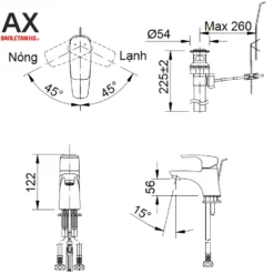 Vòi Lavabo INAX LFV-212S (LFV212S) Nóng Lạnh 7 Bản vẽ Vòi chậu rửa mặt nước nóng lạnh INAX LFV-212S