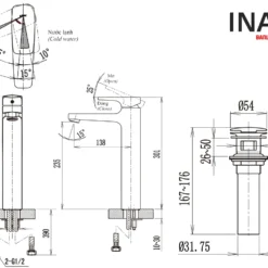 Bản vẽ Vòi chậu rửa mặt nước nóng lạnh INAX LFV-5000SH