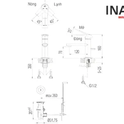Bản vẽ Vòi Lavabo INAX LFV-7102S Nóng Lạnh