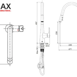 Vòi Rửa Bát INAX SFV-900SX (SFV900SX) Nóng Lạnh Thân Cao 9 Bản vẽ vòi rửa chén bát dây rút INAX SFV-900SX (SFV900SX)