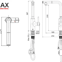 Vòi Rửa Bát INAX SFV-907SX (SFV907SX) Nóng Lạnh Thân Cao 9 Bản vẽ vòi rửa chén bát INAX SFV-907SX