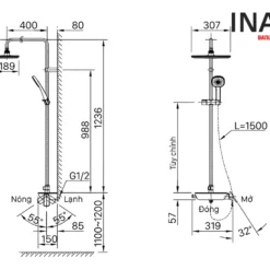 Bản vẽ Vòi sen cây tắm đứng nóng lạnh INAX BFV-615S-8C