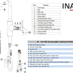 Vòi Rửa Bát INAX SFV-907SX (SFV907SX) Nóng Lạnh Thân Cao 8 Cấu tạo Vòi bếp dây rút nóng lạnh INAX SFV-907SX
