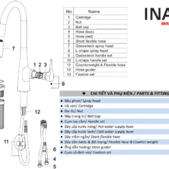Vòi Rửa Bát INAX SFV-900SX (SFV900SX) Nóng Lạnh Thân Cao 8 Cấu tạo Vòi rửa chén bát INAX SFV-900SX (SFV900SX) nóng lạnh