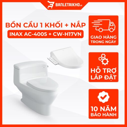 Bồn Cầu INAX 1 Khối Nắp Điện Tử AC-4005+CW-H17VN 1 Bồn Cầu INAX 1 Khối Nắp Điện Tử AC-4005+CW-H17VN