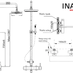 Vòi Sen Cây INAX BFV-70S (BFV70S) Nóng Lạnh 10 Bản vẽ Sen cây INAX BFV-70S