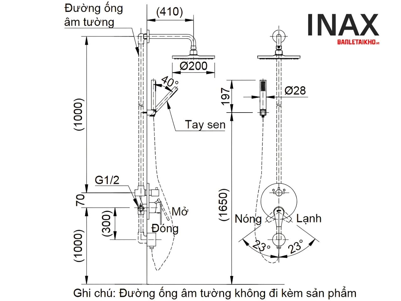 Vòi Sen Tắm Âm Tường INAX BFV-71SEW (BFV71SEW) Nóng Lạnh 5 Bản vẽ sen cây tắm âm tường nóng lạnh BFV-71SEW