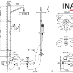 Vòi Sen Cây INAX BFV-1115S (BFV1115S) Nóng Lạnh 8 Bản vẽ Sen cây tắm nóng lạnh INAX BFV-1115S