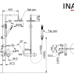 Bản vẽ Sen cây tắm nóng lạnh INAX BFV-71S