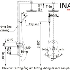 Vòi Sen Tắm Âm Tường INAX BFV-71SEC (BFV71SEC) Nóng Lạnh 7 Bản vẽ sen tắm âm tường INAX BFV-71SEC
