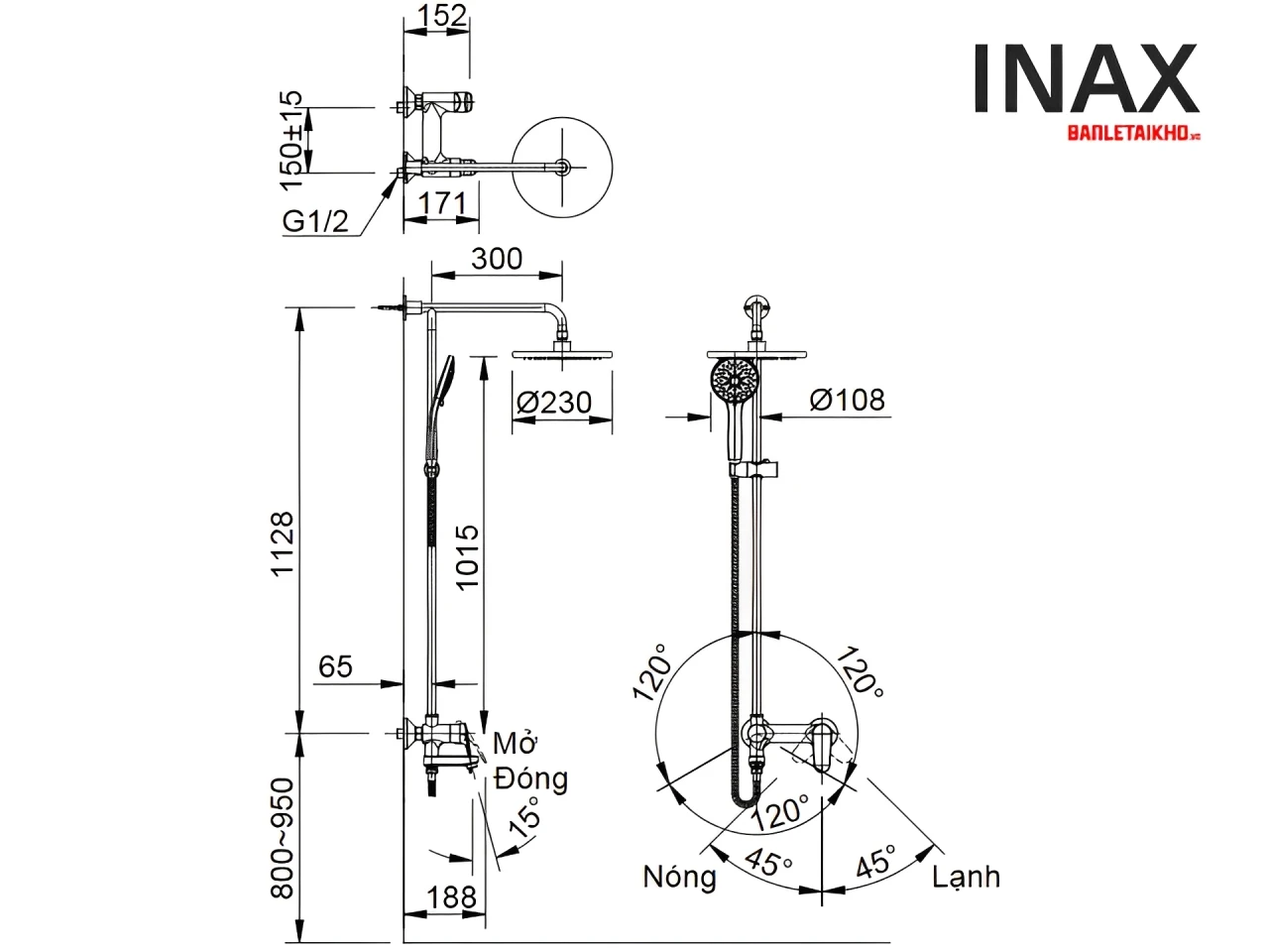 Bản vẽ Sen tắm cây INAX BFV-915S