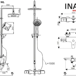 Bản vẽ Vòi sen cây INAX BFV-3415T-7C nhiệt độ