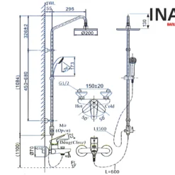Vòi Sen Cây INAX BFV-1115S-3C (BFV1115S3C) Nóng Lạnh 5 Bản vẽ Vòi Sen Tắm Cây INAX BFV-1115S-3C Nóng Lạnh