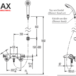 Vòi Sen Tắm INAX BFV-5103T-5C (BFV5103T5C) Nhiệt Độ Tự Động 11 Bản vẽ Vòi Sen Tắm Nhiệt Độ INAX BFV-5103T-5C Tay Sen Massage